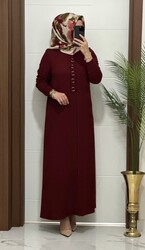 1660  K 100 bordo  fitilli atlas kumaş halka detay  buyuk beden elbise yeni sezon - 3