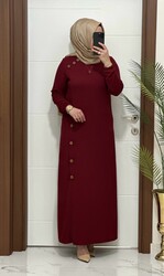1777  K 100 BORDO omuzu düğme detay fitilli atlas kumaş Büyük beden elbise yeni sezon - 3