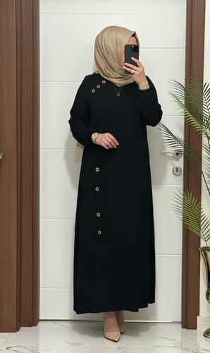 1777  K 100 SİYAH omuzu düğme detay fitilli atlas kumaş Büyük beden elbise yeni sezon · 3