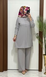 2850  K 140 açık gri fitilli burgu kumaş tunik pantolon takım halka detay  buyuk beden  yeni sezon - 2