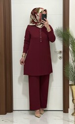 2850 K 140 bordo  fitilli burgu kumaş tunik pantolon takım halka detay  buyuk beden  yeni sezon - 1
