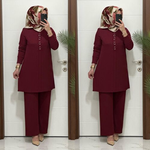 2850 K 140 bordo  fitilli burgu kumaş tunik pantolon takım halka detay  buyuk beden  yeni sezon · 3