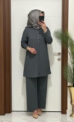 2850 K 140 antrasit  fitilli burgu kumaş tunik pantolon takım halka detay  buyuk beden  yeni sezon - 1