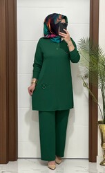 1333 K 90 zümrüt tokalı  fitilli burgu kumaş tunik pantolon takım buyuk beden  yeni sezon - 2