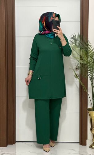 1333 K 90 zümrüt tokalı  fitilli burgu kumaş tunik pantolon takım buyuk beden  yeni sezon - 2