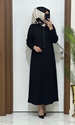 1660  K 100 SİYAH fitilli atlas kumaş halka detay  buyuk beden elbise yeni sezon - 2