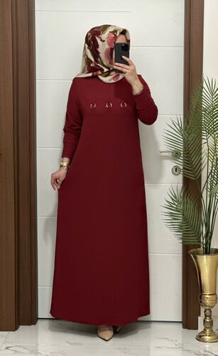 1444  K 100 bordo   ILAYDA halkalı model fitilli burgu kumaş buyuk beden elbise yeni sezon