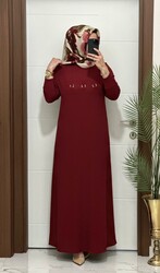 1444  K 100 bordo   ILAYDA halkalı model fitilli burgu kumaş buyuk beden elbise yeni sezon - 2
