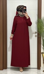 5510  K 80 BORDO ROBALI model fitilli burgu kumaş beden elbise yeni sezon - 1