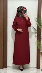 1850 K 70 BORDO KOLU KURDELA detay fitilli burgu kumaş büyük beden elbise yeni sezon - 3