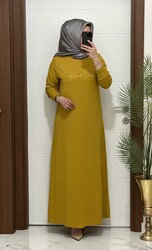 1444  K 100 hardal ILAYDA halkalı model fitilli burgu kumaş buyuk beden elbise yeni sezon - 1