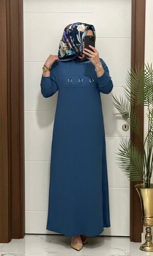 1444  K 100 ındıgo  ILAYDA halkalı model fitilli burgu kumaş buyuk beden elbise yeni sezon · 2