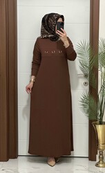 1444 K 100 kahverengi ILAYDA halkalı model fitilli burgu kumaş buyuk beden elbise yeni sezon - 2