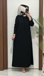 6212  K 80 SİYAH önü büzgü detay fitilli burgu kumaş beden elbise yeni sezon - 3