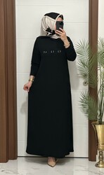 1444  K 100  siyah  ILAYDA halkalı model fitilli burgu kumaş buyuk beden elbise yeni sezon - 1