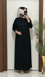 1444  K 100  siyah  ILAYDA halkalı model fitilli burgu kumaş buyuk beden elbise yeni sezon - 2