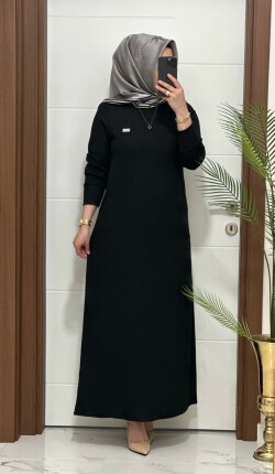 5888  K 75 SİYAH arma detay fitilli burgu kumaş beden elbise yeni sezon