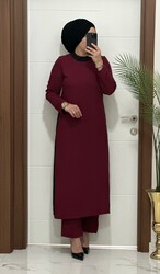 8811 K120 BORDO yanları garnili tunik pantolon aerobın Kumaş ikili takım buyuk beden - 3