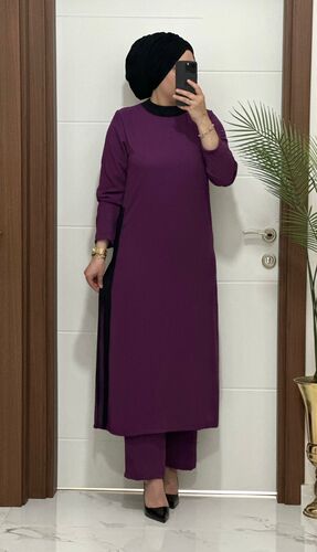 8811 K120 mürdüm garnili  tunik pantolon aerobın Kumaş  ikili takım buyuk beden · 3