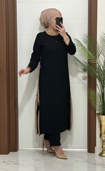 8811 K120 SİYAH tunik pantolon aerobın Kumaş ikili takım buyuk beden - 1