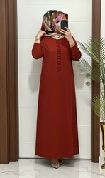 6212 K 80 KİREMİT önü büzgü detay fitilli burgu kumaş beden elbise yeni sezon - 2
