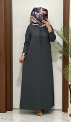 6212 K 80 GRİ önü büzgü detay fitilli burgu kumaş beden elbise yeni sezon - 1