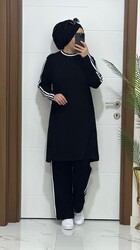 3336 K70 SİYAH şerit  DETAYLI tunik pantolon iki iplik Kumaş  ikili takım buyuk beden yeni sezon - 1