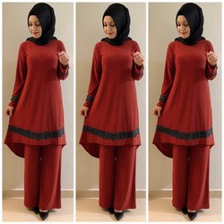 4422 K100 CANDY PANTOLON TUNİK TAKIM KİREMİT - 1